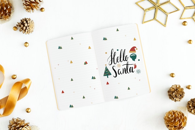 Hello Santa Christmas greeting in a notebook mockup