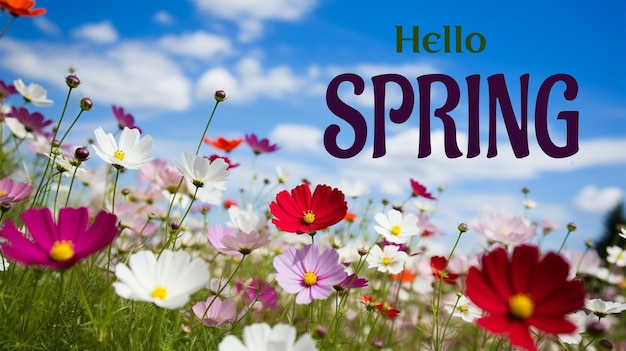 PSD hello spring banner template with daisy flower