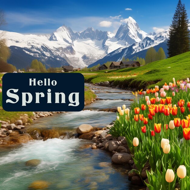 Hello spring banner template with daisy flower