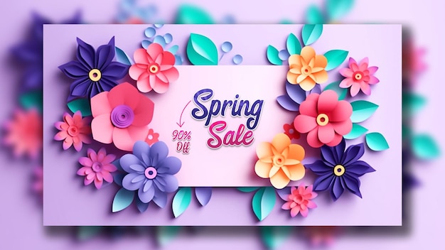 Hello spring banner template with flowers