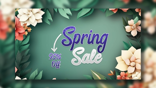 Hello spring banner template with flowers