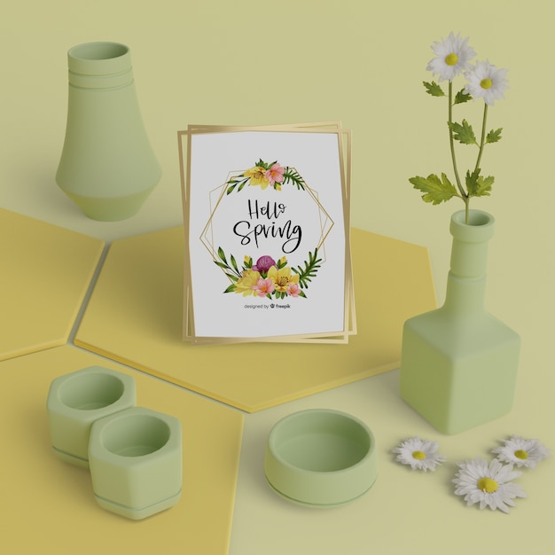 Hello spring card with 3d vases concept