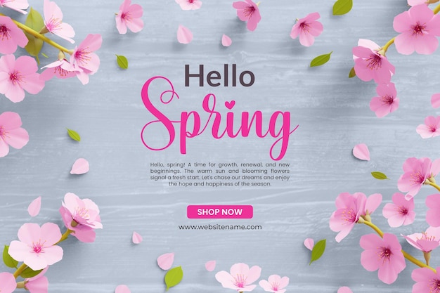 Hello spring cherry blossom social media banner template