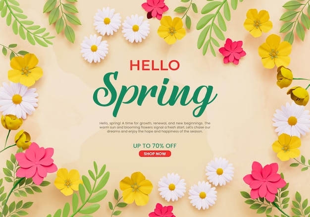 Hello spring greeting banner design template