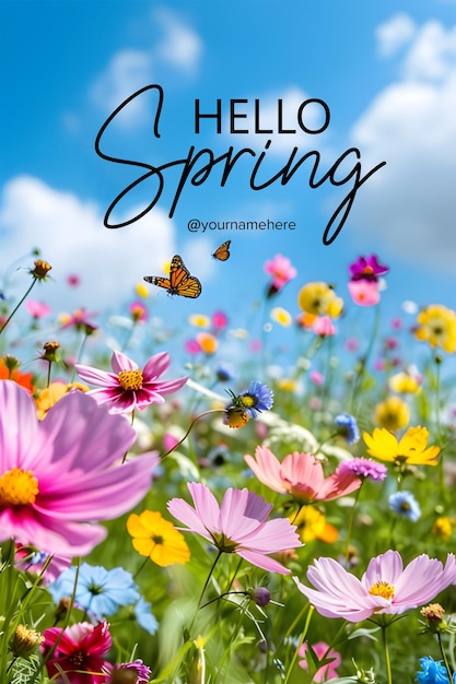 PSD hello spring poster template media social post