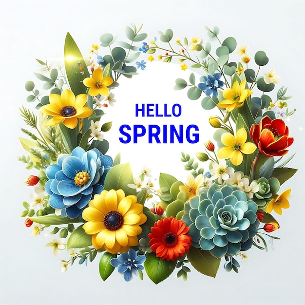 Hello spring with colorful flowers