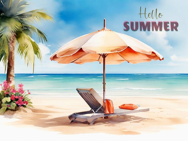 Hello summer holiday watercolor background