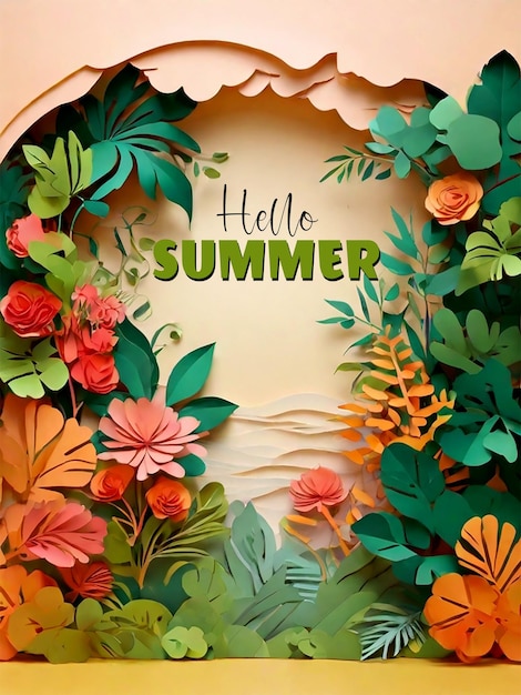 Hello summer tropical leaves background