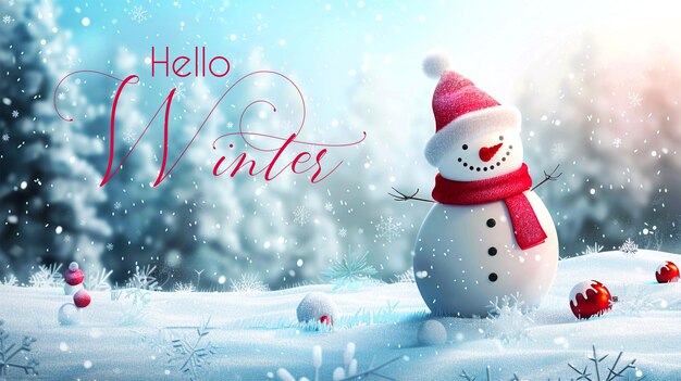 PSD hello winter background with snowman