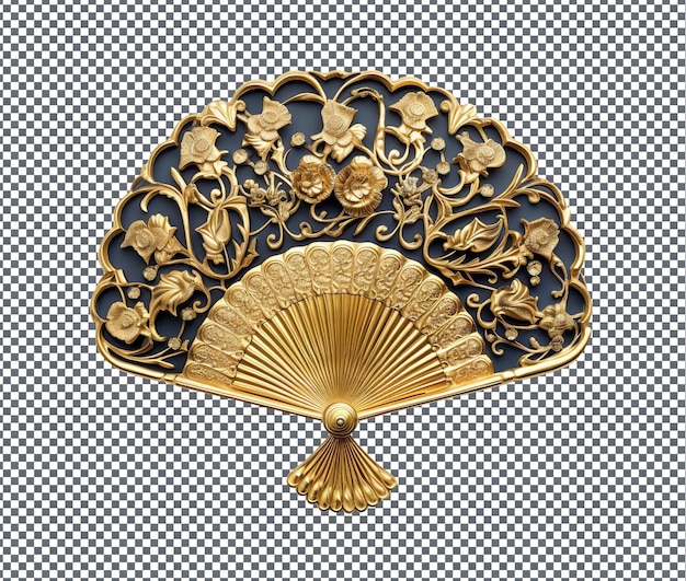 Helpful and Pretty Golden Edged Fan isolated on transparent background