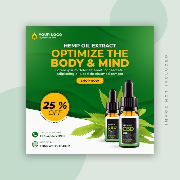 Hemp or CBD oil social media post template and Instagram Post Template