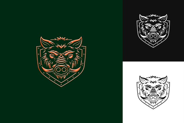 Heraldic Boar Logo With Tusks and a Shield for Decorations W Abstract Vector Design Collections