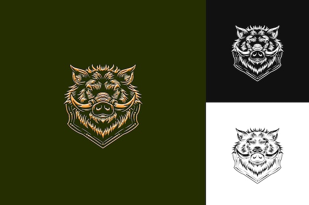 Heraldic Boar Logo With Tusks and a Shield for Decorations W Abstract Vector Design Collections