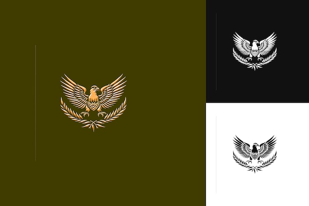 Heraldic Eagle Logo With Talons and Olive Branch Decorations Abstract Vector Design Collections