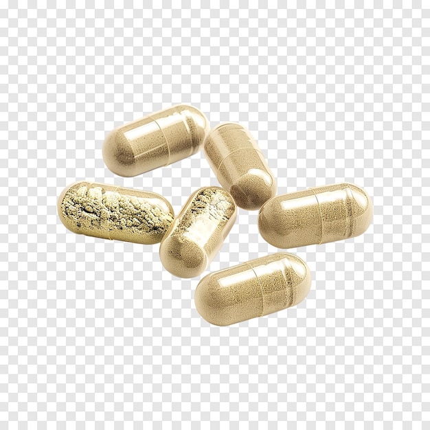 Herb powder capsules isolated on a transparent background