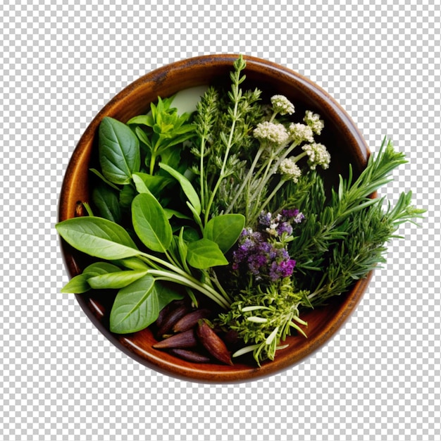 PSD herbs on bowl transparent background