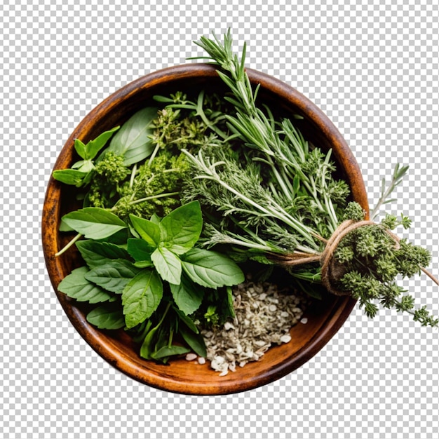 PSD herbs on bowl transparent background