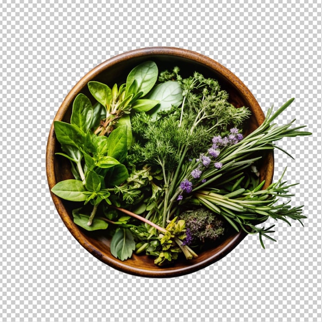 PSD herbs on bowl transparent background