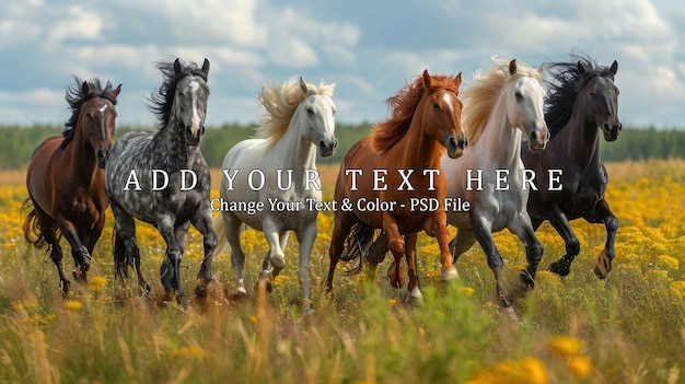 PSD a herd of horses running through a field