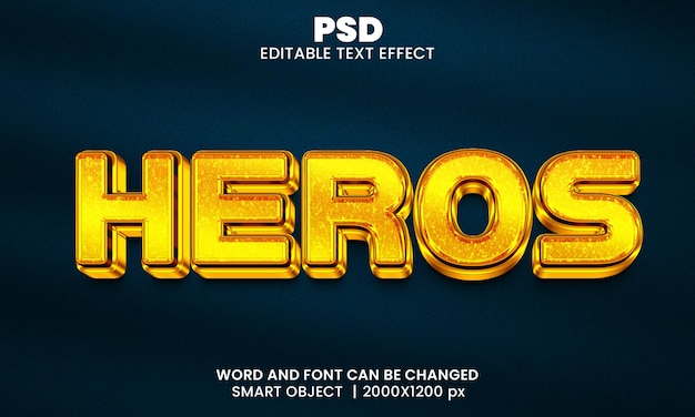 Heroes 3d editable photoshop text effect style with background