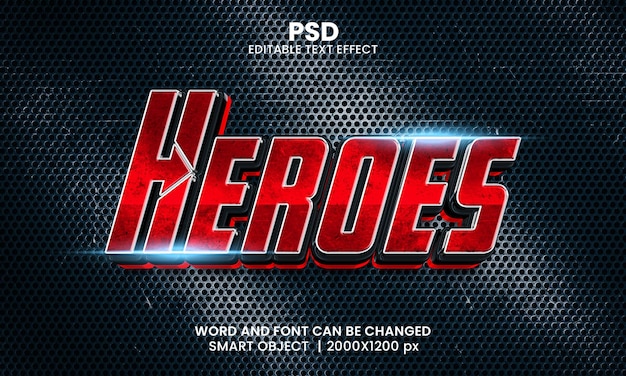 Heroes 3d editable photoshop text effect style with modern background