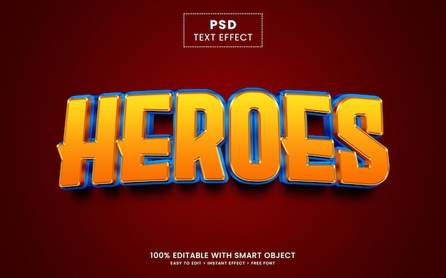 Heroes editable text effect with gloss