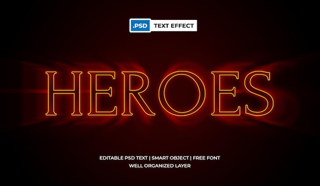 Heroes text effect, editable with realistic shiny text