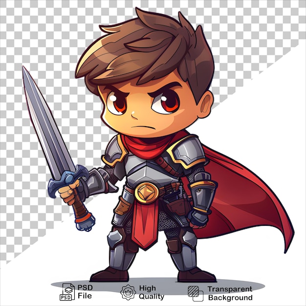 PSD heroic cartoon swordwielder on clear background