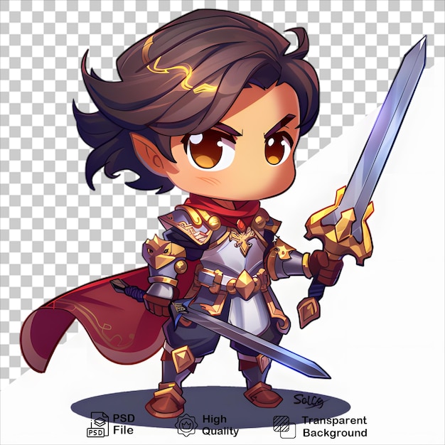 Heroic Cartoon SwordWielder on Clear Background