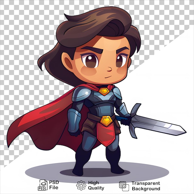 PSD heroic cartoon swordwielder on clear background