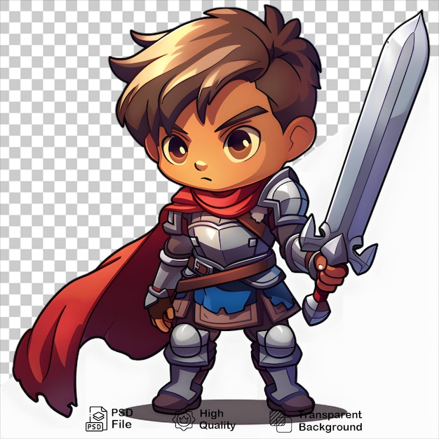 PSD heroic cartoon swordwielder on clear background