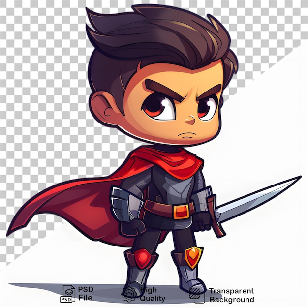 PSD heroic cartoon swordwielder on clear background