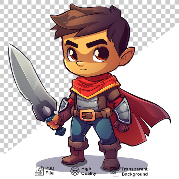 PSD heroic cartoon swordwielder on clear background