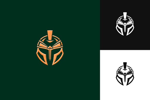 PSD heroic spartan helmet logo with sword and shield for decorat abstract vector design collections