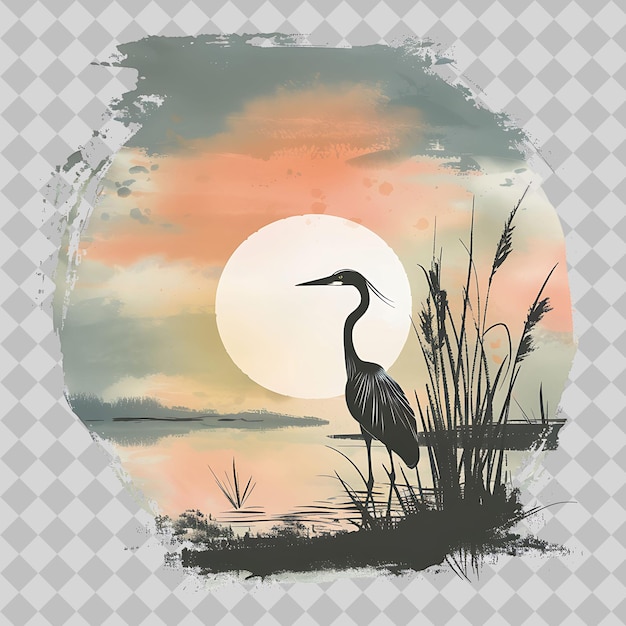 PSD a heron is standing in front of a full moon