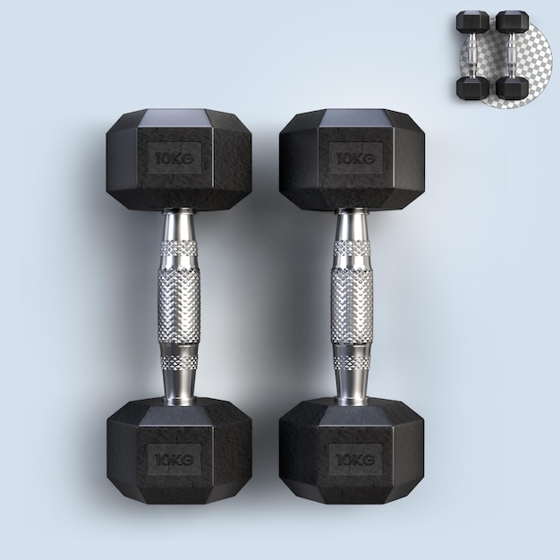 Hex Dumbbells Mockup top side on transparent background