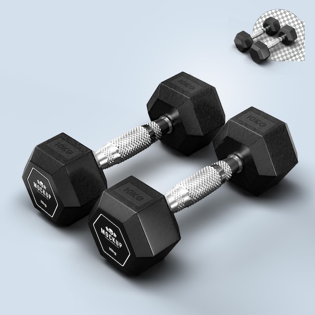 Hex Dumbbells Mockup on transparent background