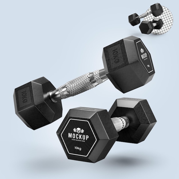 Hex Dumbbells Mockup on transparent background