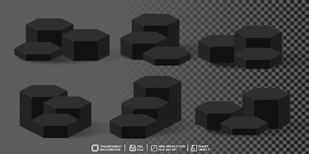 hexagon display black podium set for product backdrop 3d rendering