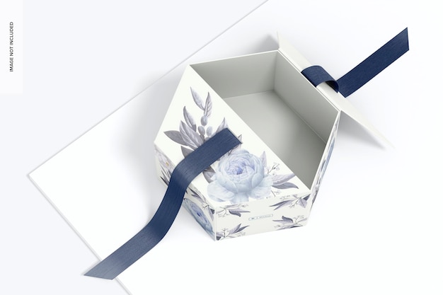 Hexagon Gift Box with Ribbon Mockup, Opened