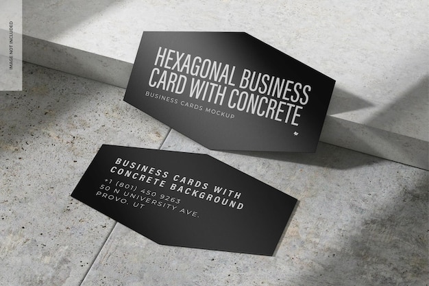 Hexagonal Business Cards with Concrete Background Mockup, High Angle View