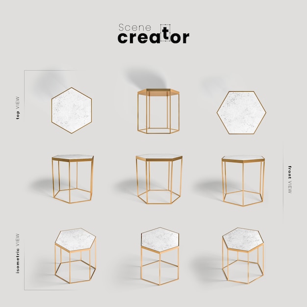 Hexagonal table view of spring scene creator