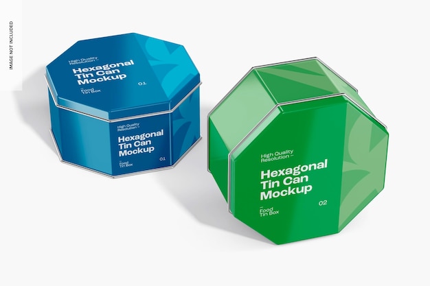 Hexagonal Tin Boxes Mockup, Perspective