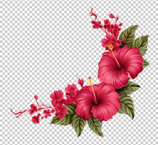 Hibiscus Flower Corner Border Isolated on Transparent Background