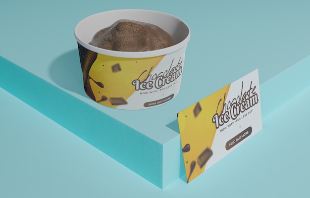 High angle of chocolate ice cream in container