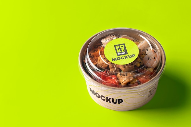 High angle delicious poke bowl mockup