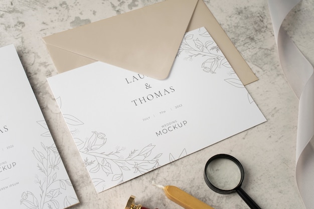 High angle of elegant wedding invitation mock-up