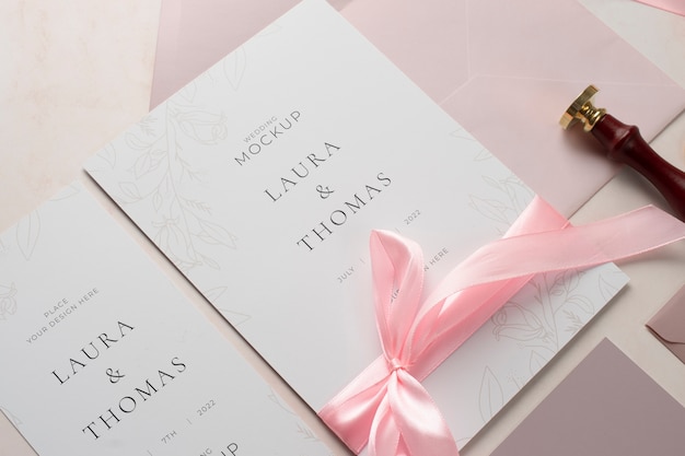 High angle of elegant wedding invitation mock-up