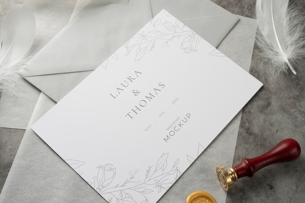 High angle of elegant wedding invitation mock-up