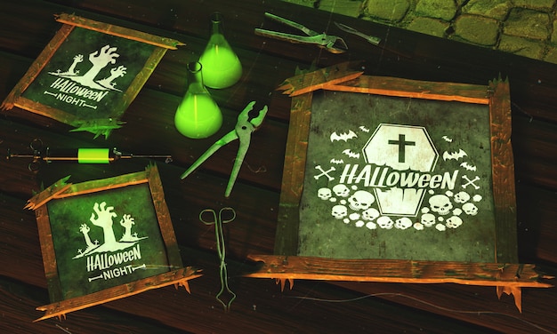 PSD high angle halloween frame with green light